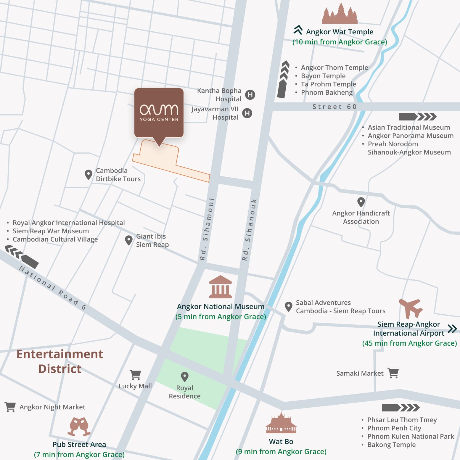 Map of Aum Yoga Aum Yoga Studio, Siem Reap, Cambodia: Connect with your inner self through our comprehensive yoga classes. Near Angkor Wat